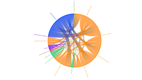 Image of a circle flow graph showing what types of grantmakers fund the same types of organisations